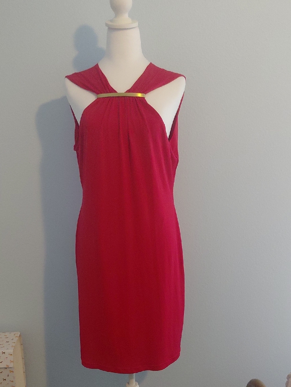 NWT Calvin Klein Red Dress with Gold Bar